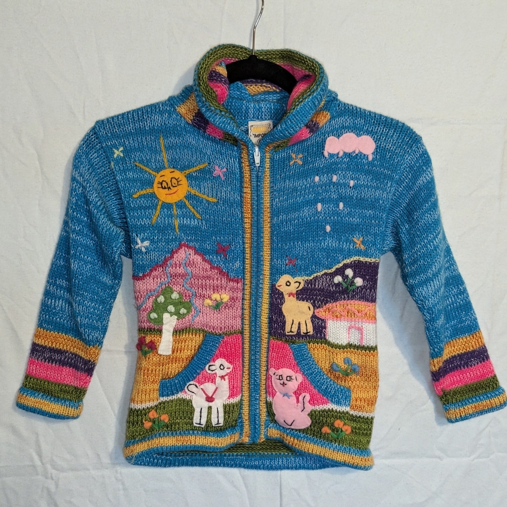 Andes Import Colorful Kids Sweater with Animal Patterns